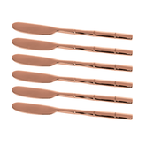 Jogo de Espátulas Steel Wood em Aço Inox com Cabo Estilo Bambu Rose Gold - 6 peças - Ela Decora